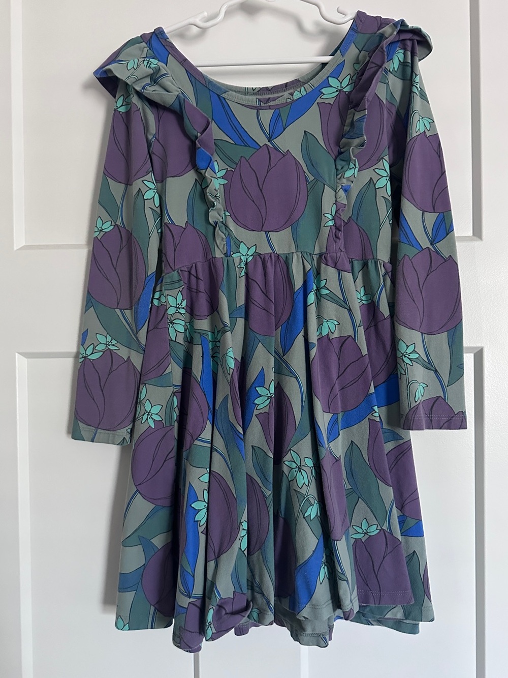 Tea Collection Girls Purple Floral Long-Sleeve Ruffle Dress